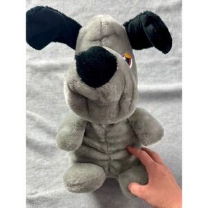 Vintage 1990s Toy Network Grey Dog Plush Stuffed Animal Black Floppy Ears 15"‎